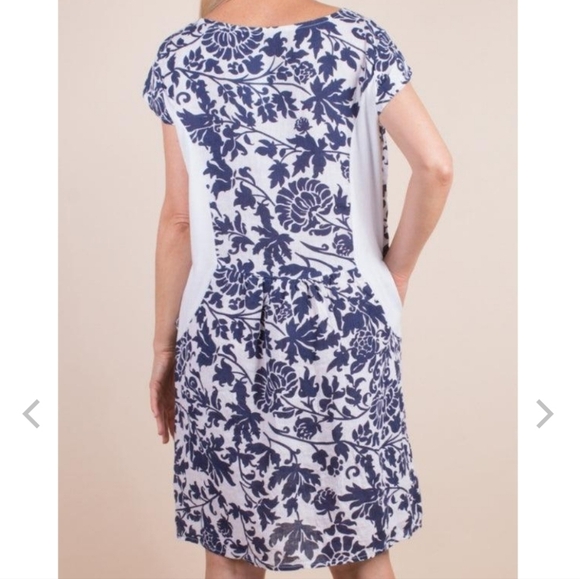 Gigi Moda Italy Sardinia Linen Cap Sleeve Floral Lagenlook Midi Shift Dress O/S - Picture 3 of 13